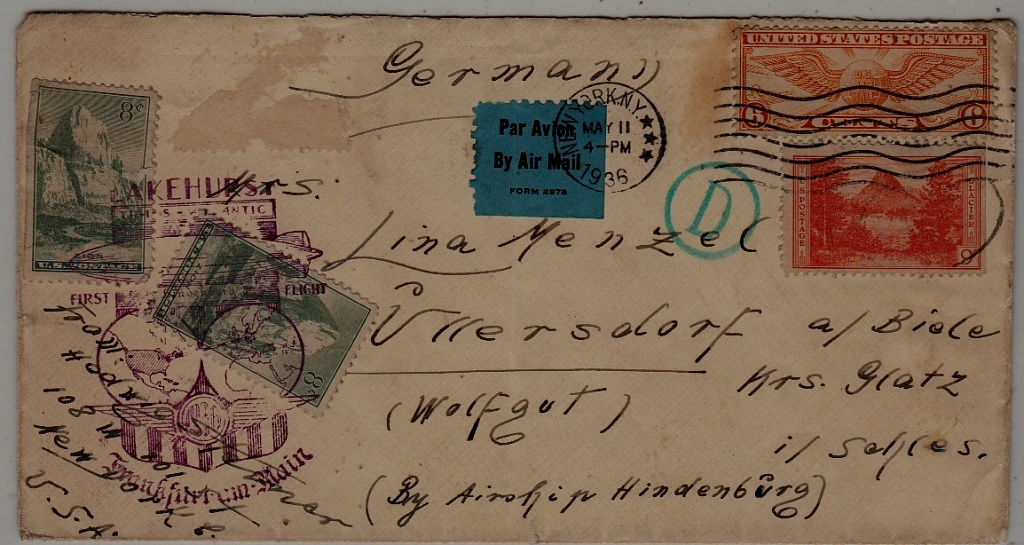 USA/Germany Zeppelin cover folded 11.5.36