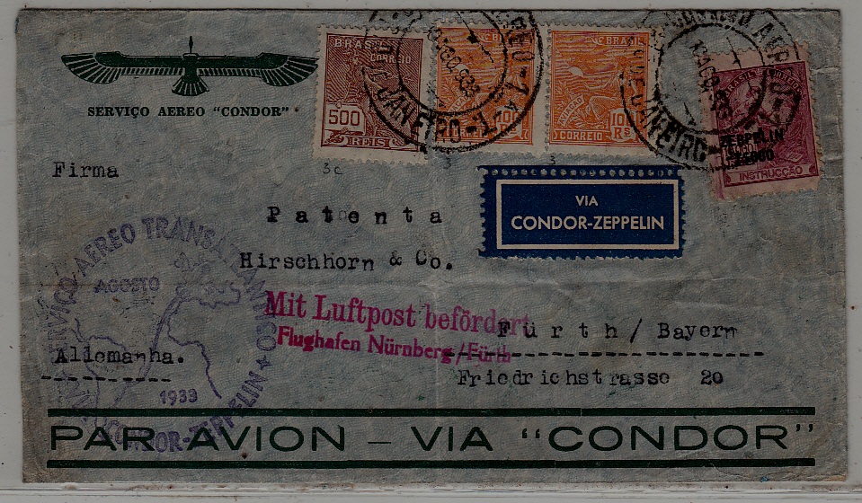 Brazil/Germany Zeppelin cover folded 10.8.33