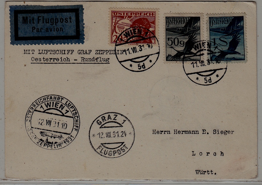 Austria Zeppelin card 11.7.31 Wien