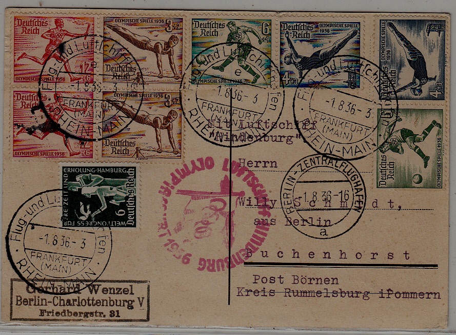 Germany Zeppelin card Olympiafahrt 1.8.36