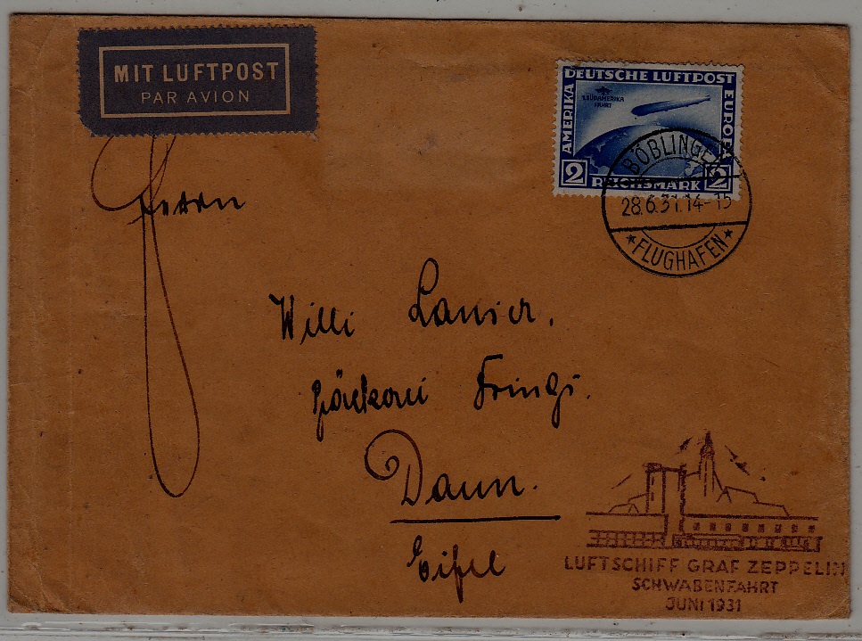 Germany Zeppelin cover 28.6.31 Schwabenfahrt