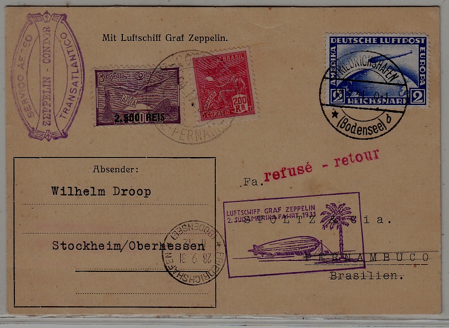 Germany/Brazil Zeppelin card 18.9.31