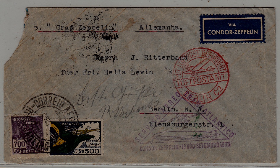 Brazil/Germany Zeppelin cover 6.9.33 faults
