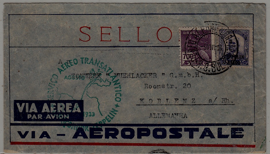 Brazil/Germany Zeppelin cover 9.8.33