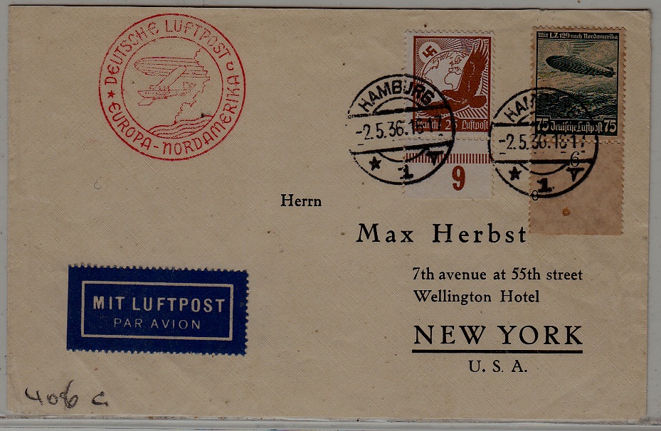 Germany/USA Zeppelin cover 2.5.36 Hamburg