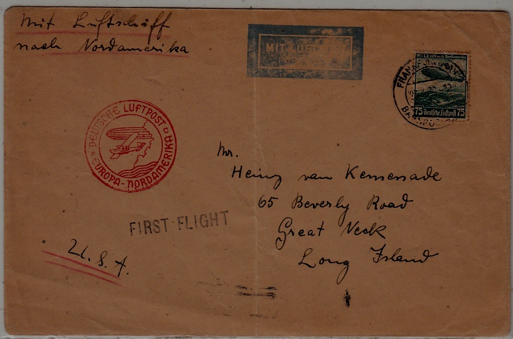 Germany/USA Zeppelin cover folded 23.4.36 Frankfurt