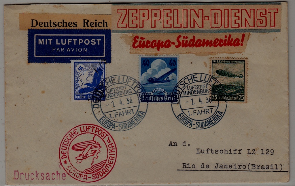 Germany/Brazil Zeppelin cover 1.SAF 1.4.36