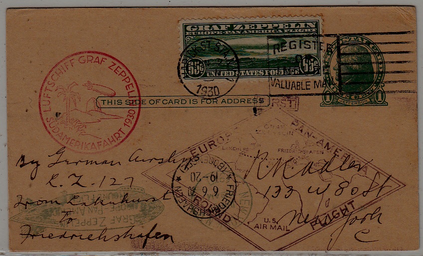 USA/Germany Zeppelin card 2.6.30 Varick