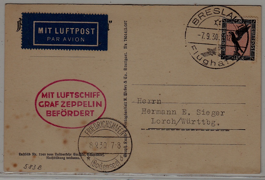 Germany Zeppelin card 7.9.30 Breslau