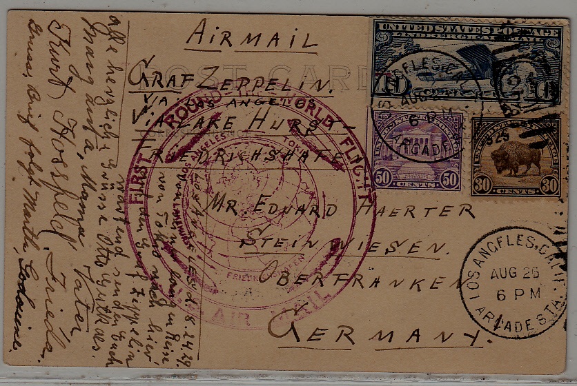 USA/Germany Zeppelin card 26.8.29 Los Angeles