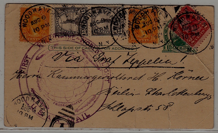 USA Zeppelin card 6.8.29 Woodhaven faults
