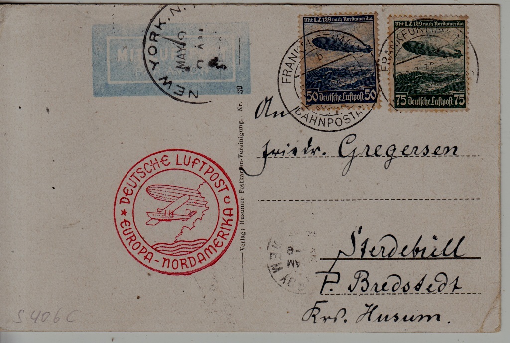 Germany/USA Zeppelin card 19.3.36 Frankfurt