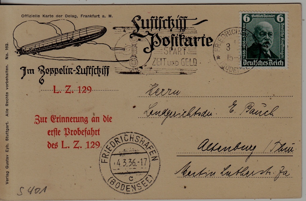 Germany Zeppelin card 24.3.36