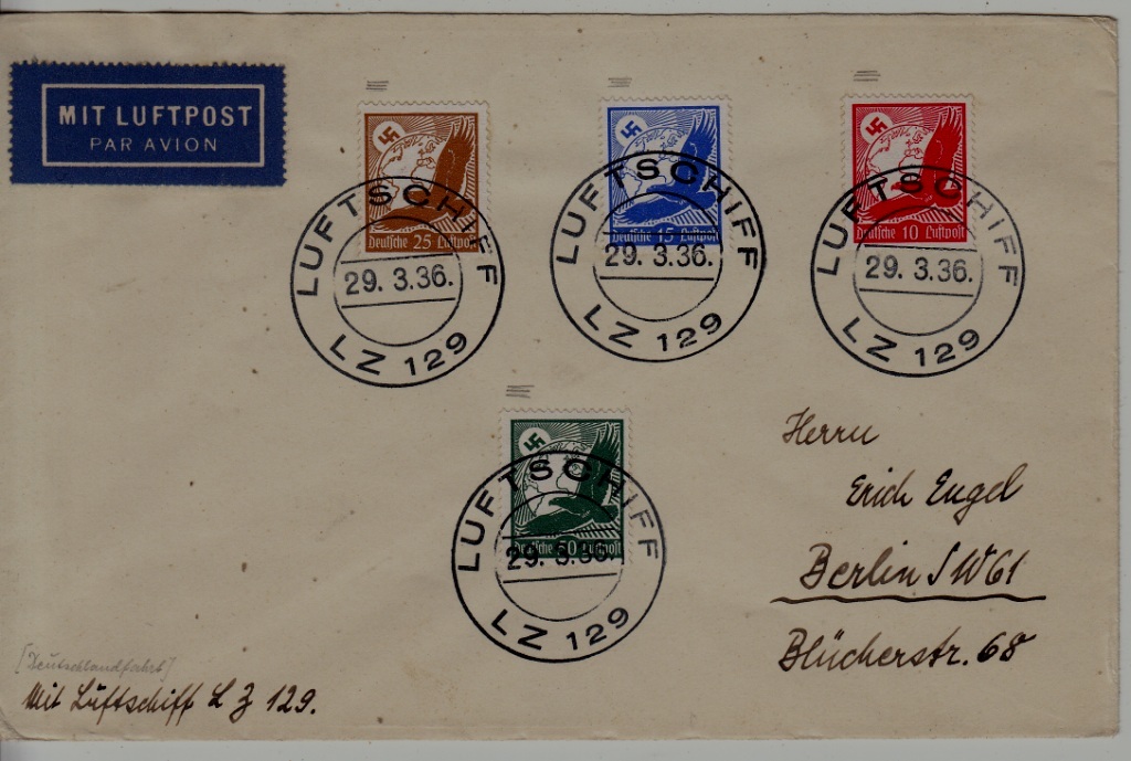 Germany Zeppelin cover LZ 129 29.3.36 boardpost