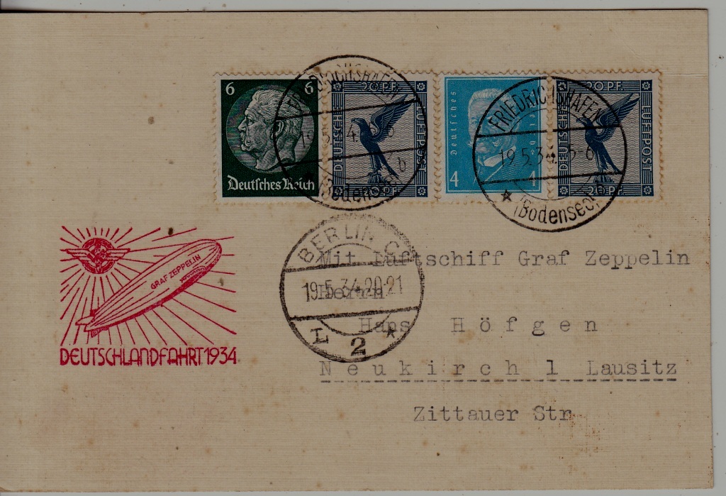 Germany Zeppelin card Deutschland F 19.5.34 Friedrichshafen