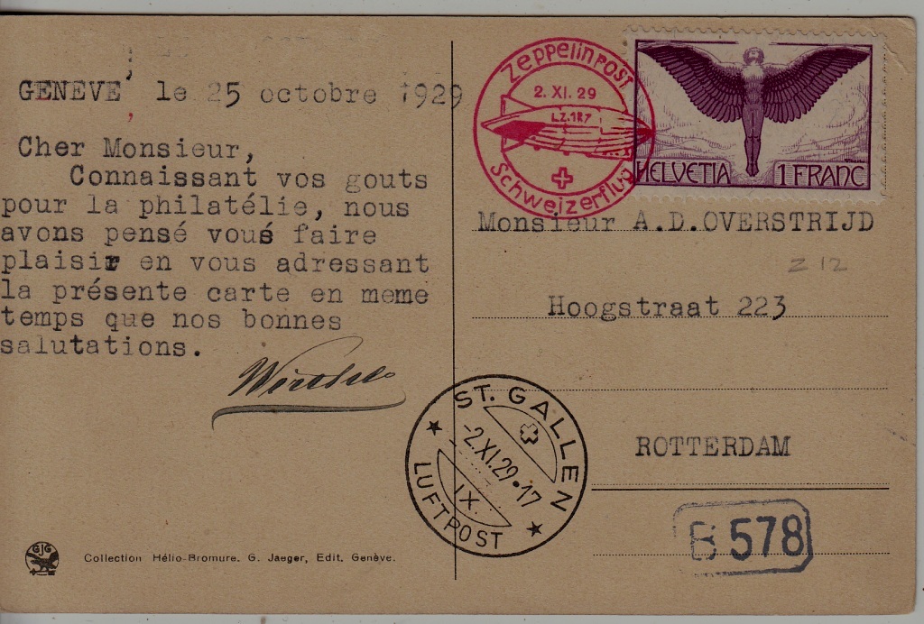 Switzerland Zeppelin card, 2.11.29 St.Gallen