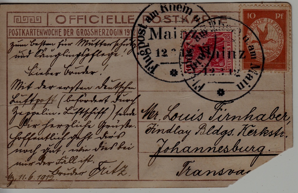 Germany Zeppelin card 12.6.12 Mainz faults