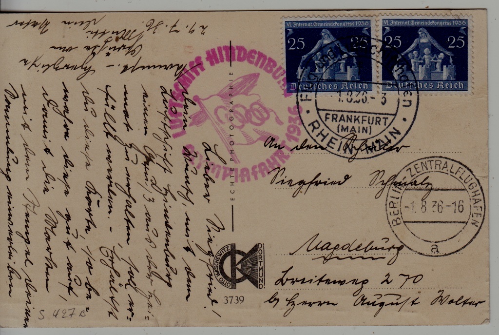 Germany Zeppelin card Olympiafahrt 1.8.36