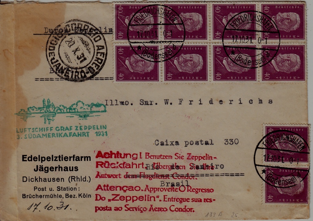 Germany/Brazil Zeppelin cover 3.SAF 20.10.31,faults