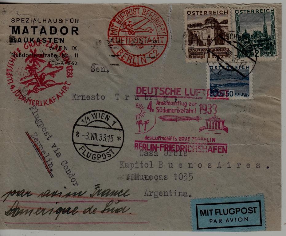 Austria/Germany Zeppelin cover front side 4.SAF 3.8.33