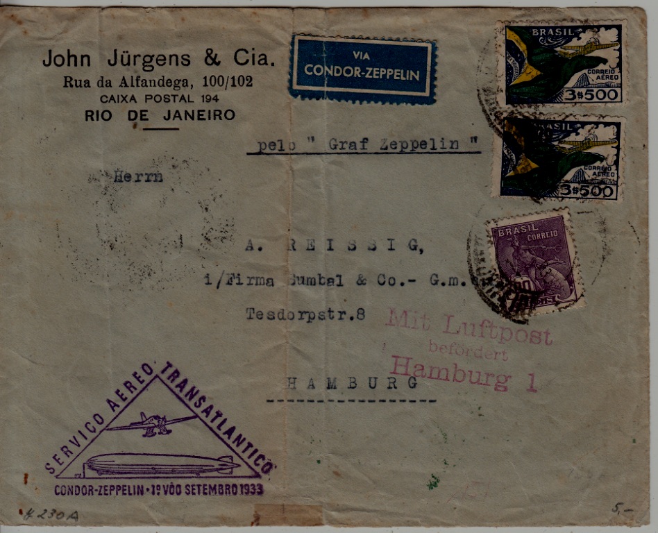 Brazil/Germany Zeppelin cover 6.9.33 faults