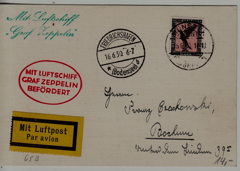 Germany Zeppelin card  15.6.30 Munster