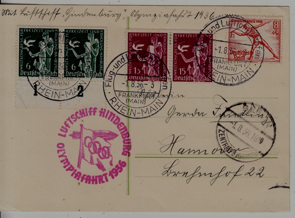 Germany Zeppelin card Olympiafahrt 1.8.36