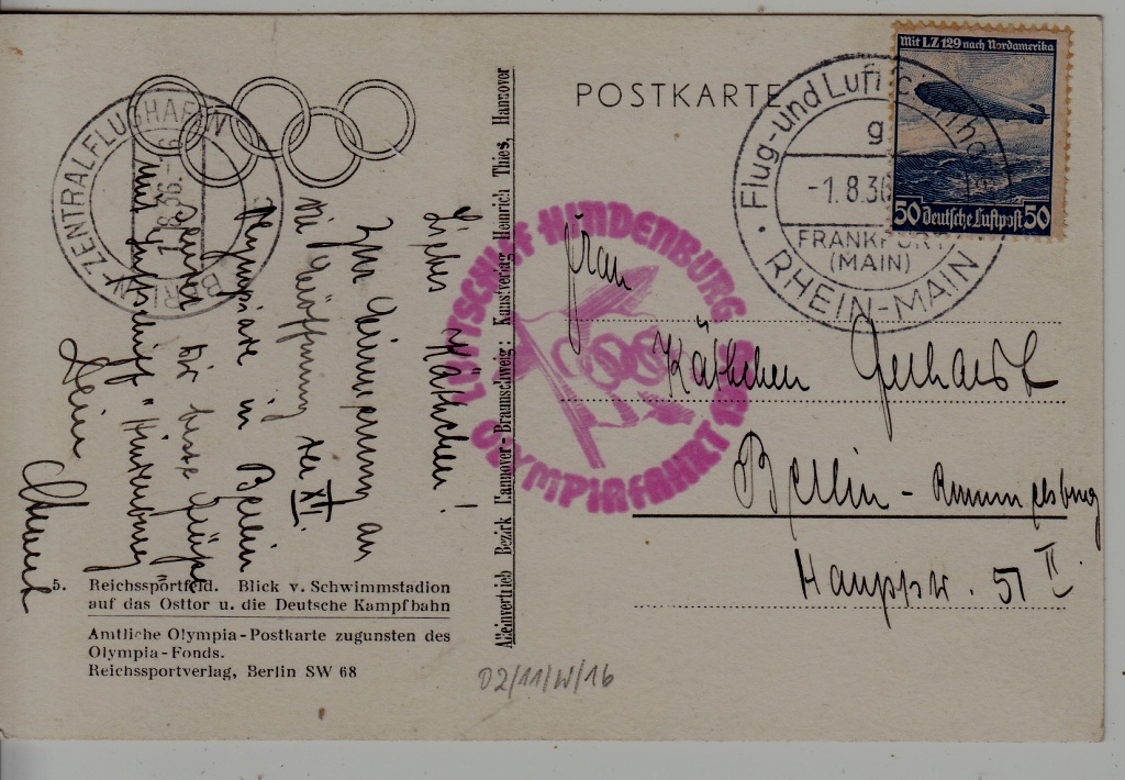 Germany Zeppelin card Olympiafahrt 1.8.36