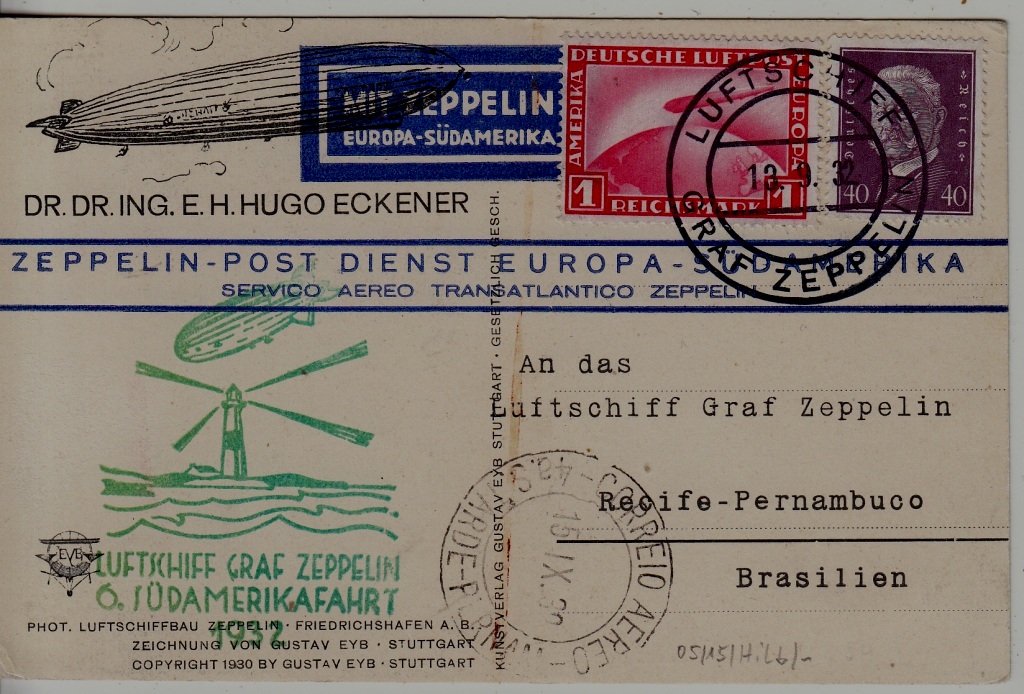 Germany/Brazil Zeppelin card 6.SAF 13.9.32