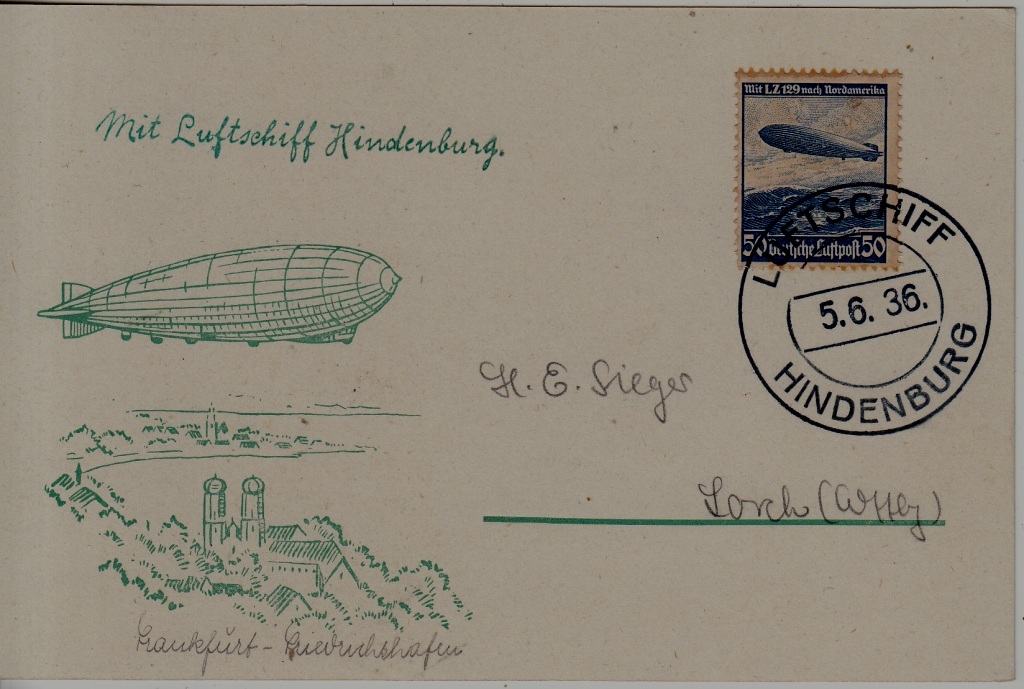 Germany Zeppelin card 5.6.36 boardpost