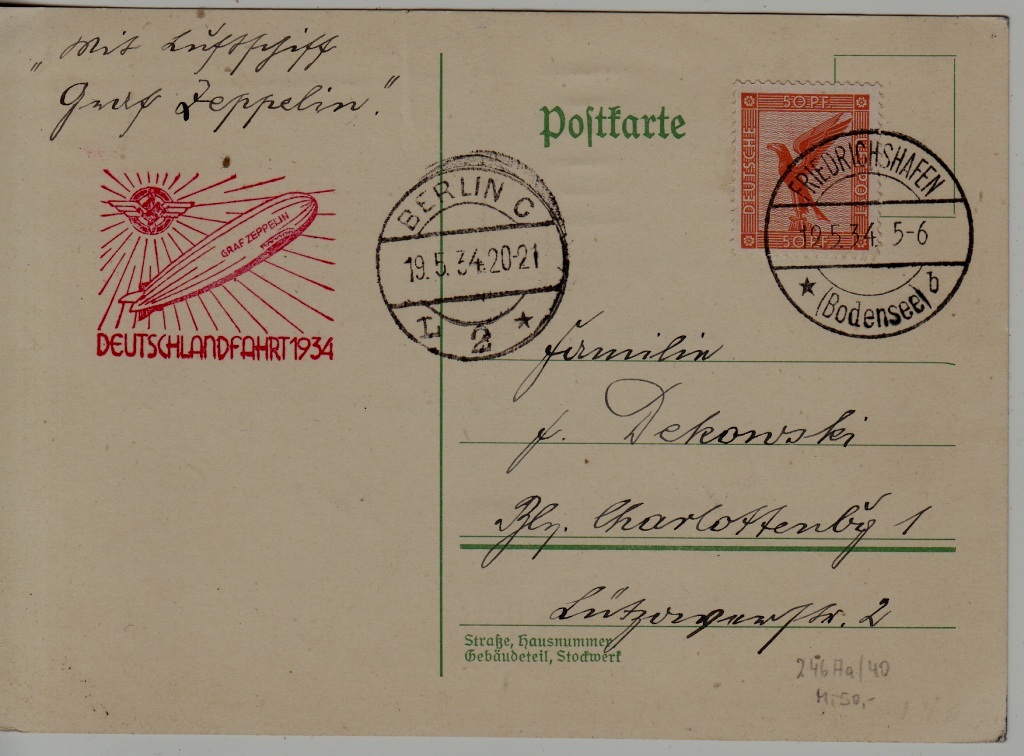 Germany Zeppelin card Deutschland F 19.5.34