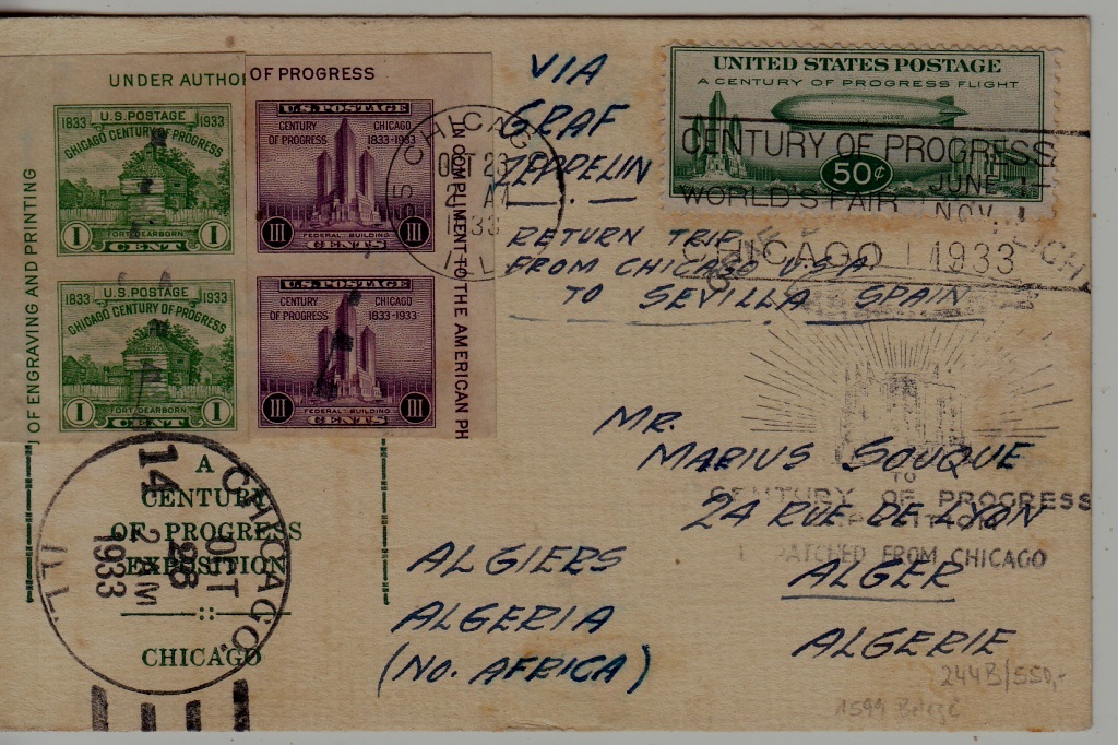 USA Zeppelin card 23.10.33 Chicago