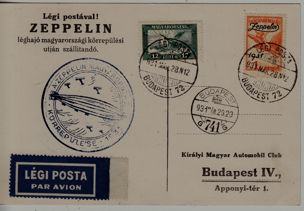 Hungary Zeppelin card 28.3.31
