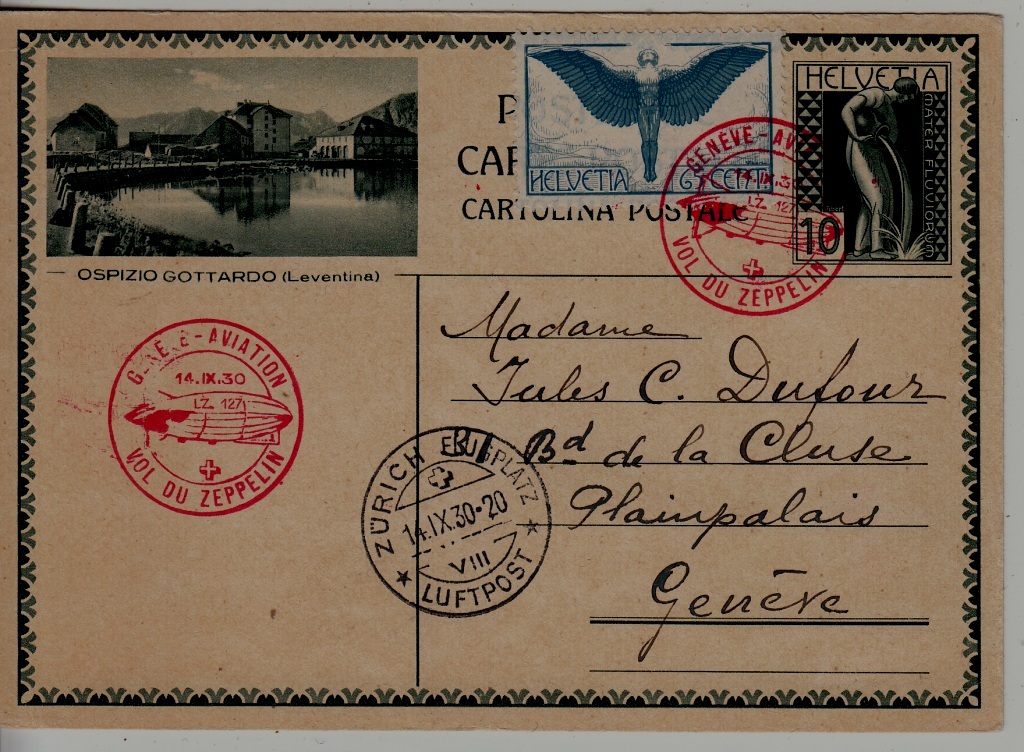 Switzerland Zeppelin card 14.9.30 Geneve