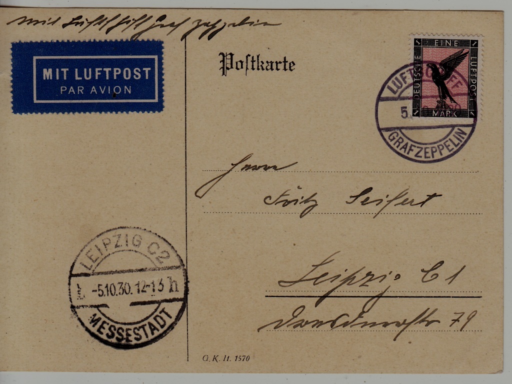 Germany Zeppelin card 5.10.30 boardpost,Leipzig