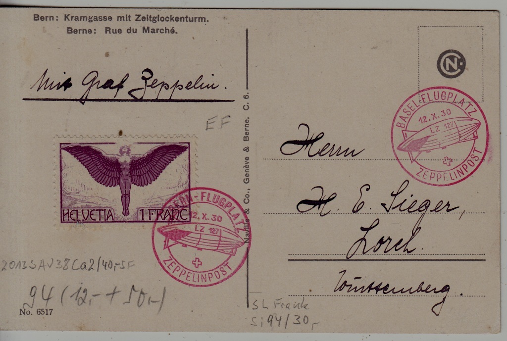 Switzerland Zeppelin card 12.10.30