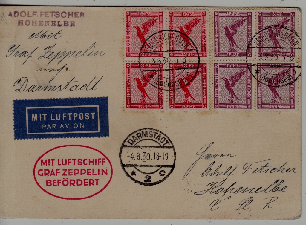 Germany Zeppelin card 4.8.30 Darmstadt