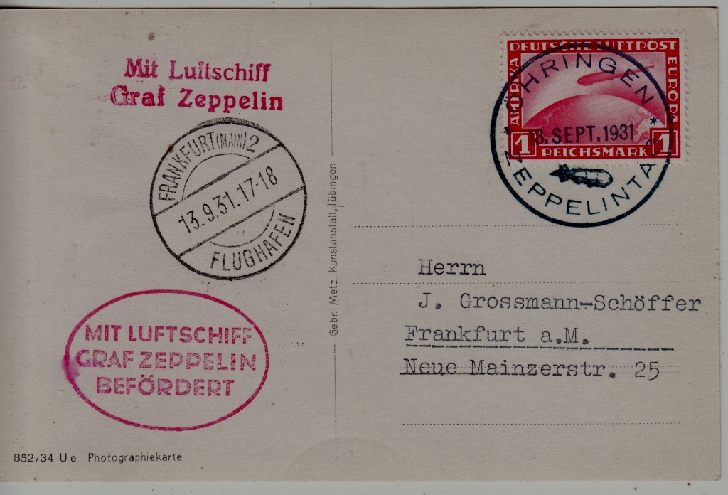 Germany Zeppelin card 13.9.31 Ohringen
