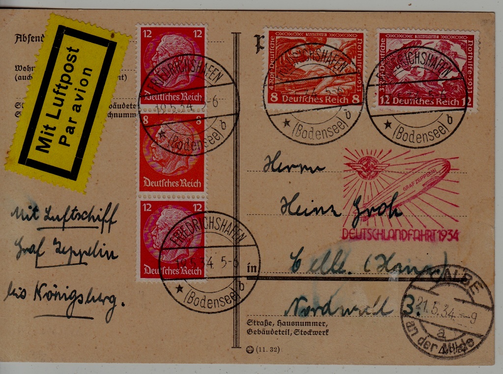 Germany Zeppelin card Deutschland F 19.5.34 Friedrichshafen