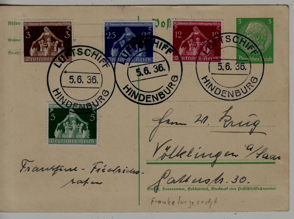 Germany Zeppelin card boardpost 5.6.36