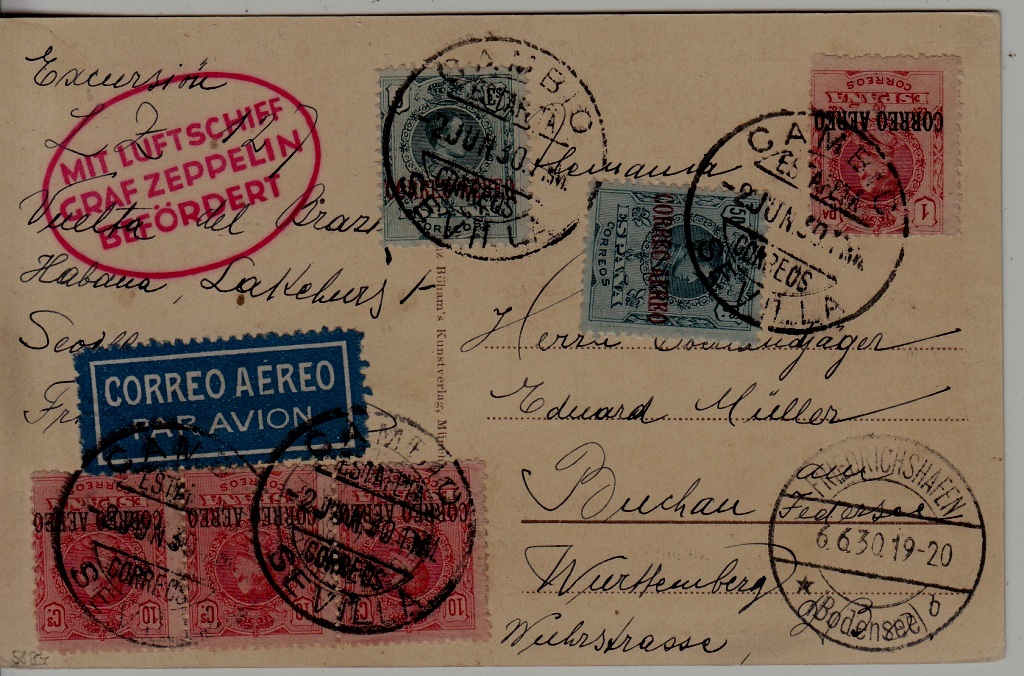 Spain/Germany Zeppelin card 2.6.30 Cambio