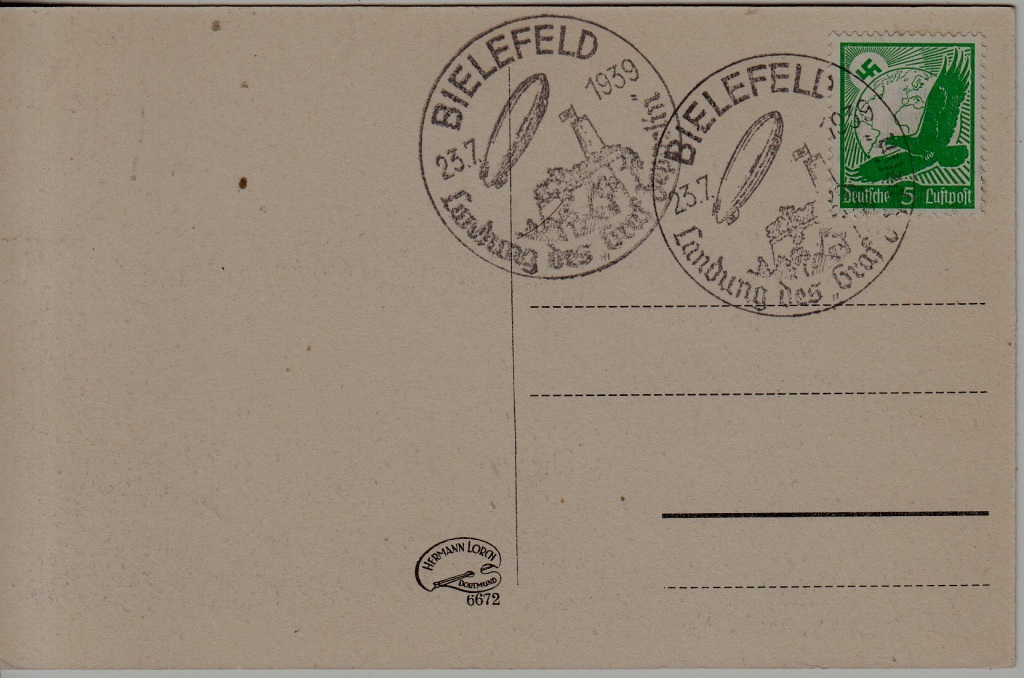Germany Zeppelin card 23.7.39 Bielefeld