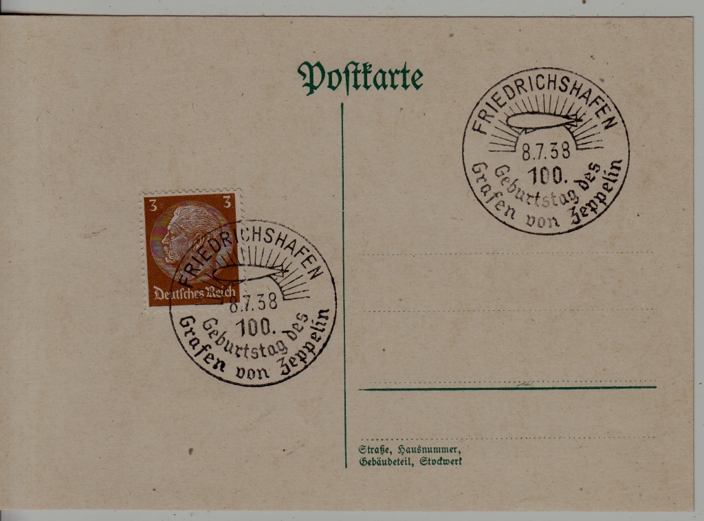 Germany Zeppelin card 8.7.38 Friedrichshafen