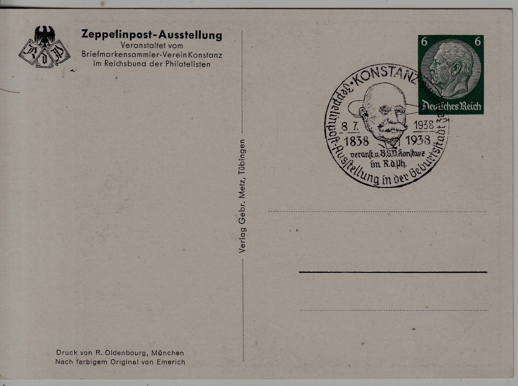 Germany Zeppelin card 8.7.38 Konstanz