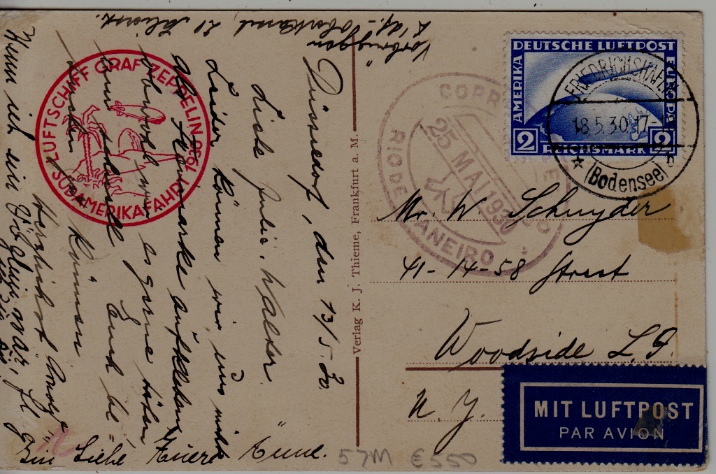 Germany/Brazil Zeppelin card 18.5.30 Friedrichshafen