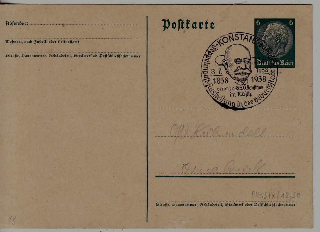 Germany Zeppelin card 8.7.38 Konstanz