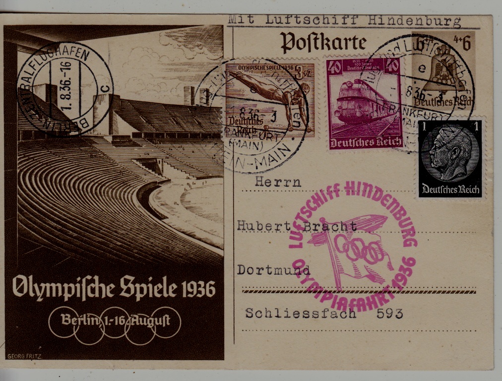 Germany Zeppelin card Olympiafahrt 1.8.36