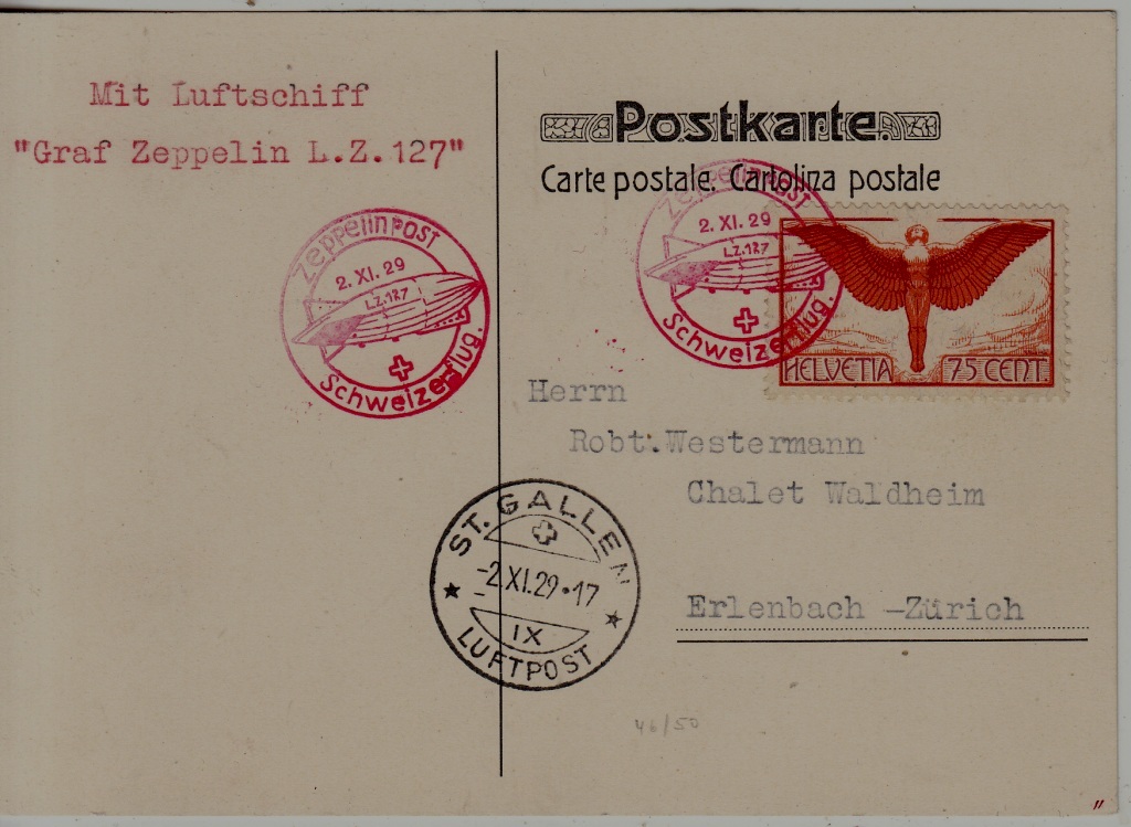 Switzerland Zeppelin card, 2.11.29 St.Gallen