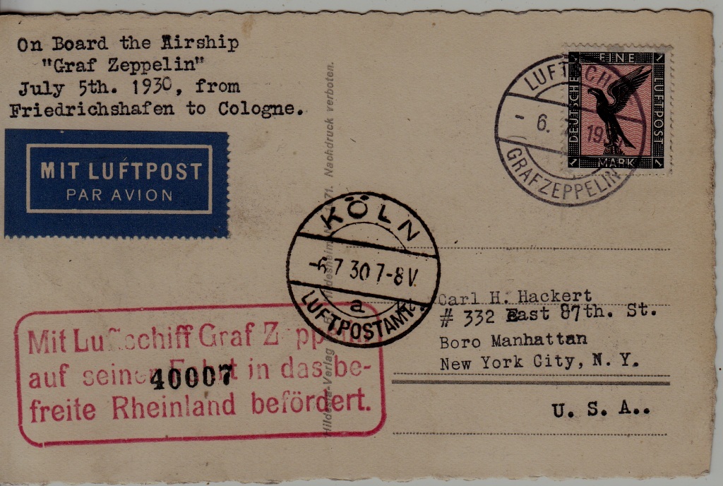 Germany Zeppelin card 6.7.30