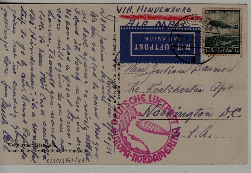 Germany Zeppelin card 30.7.36 Wiesbaden